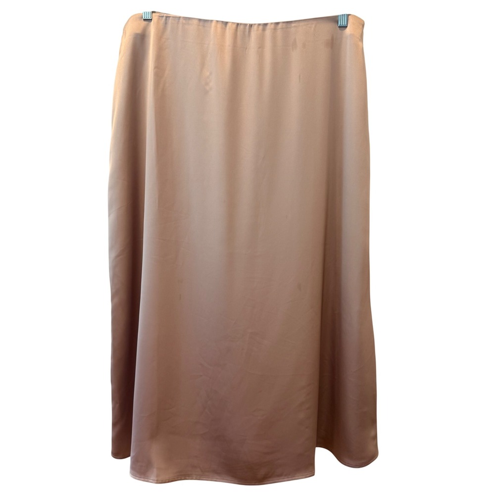Y2K Wedding Guest Minimal French Connection‎ Champagne Satin Midi Skirt Pink XXL